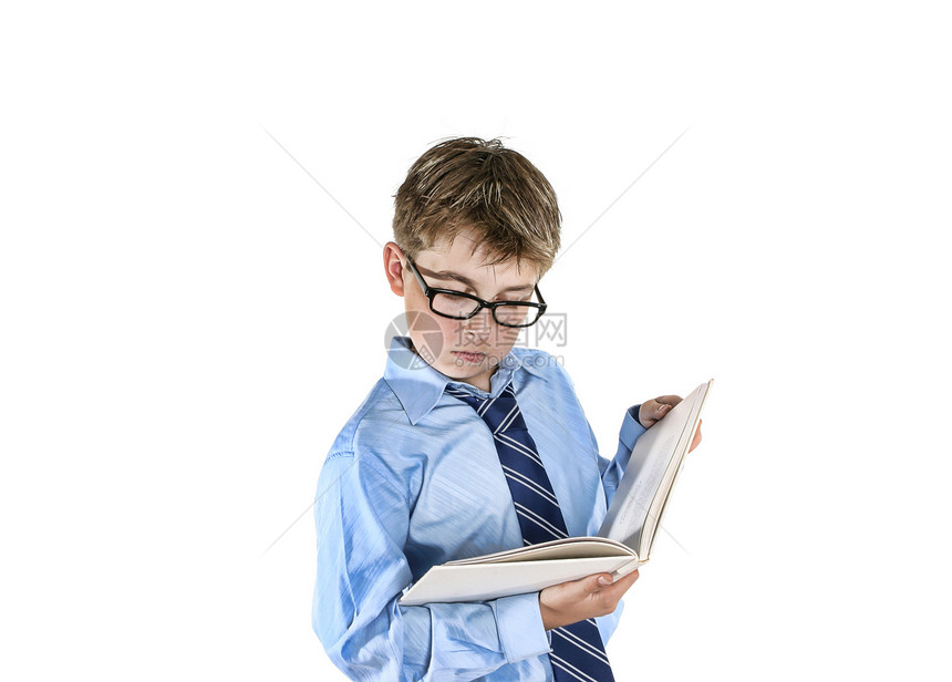 男孩阅读领带眼镜男性小说图书孩子学习衬衫瞳孔文学图片