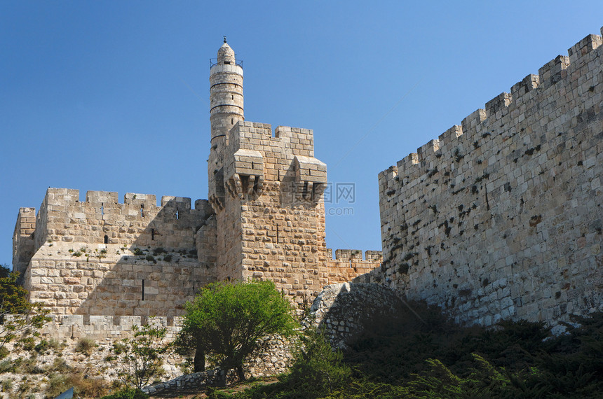 耶路撒冷古古代城堡和大卫塔考古堡垒考古学遗产积木都市历史风景建筑学天空图片