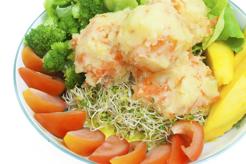 马铃薯沙拉食物菜单小吃课程发芽烹饪土豆餐厅盘子营养图片
