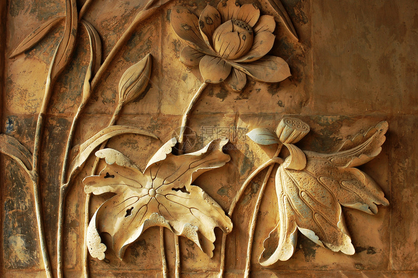 古老的制砖雕塑莲花艺术图片
