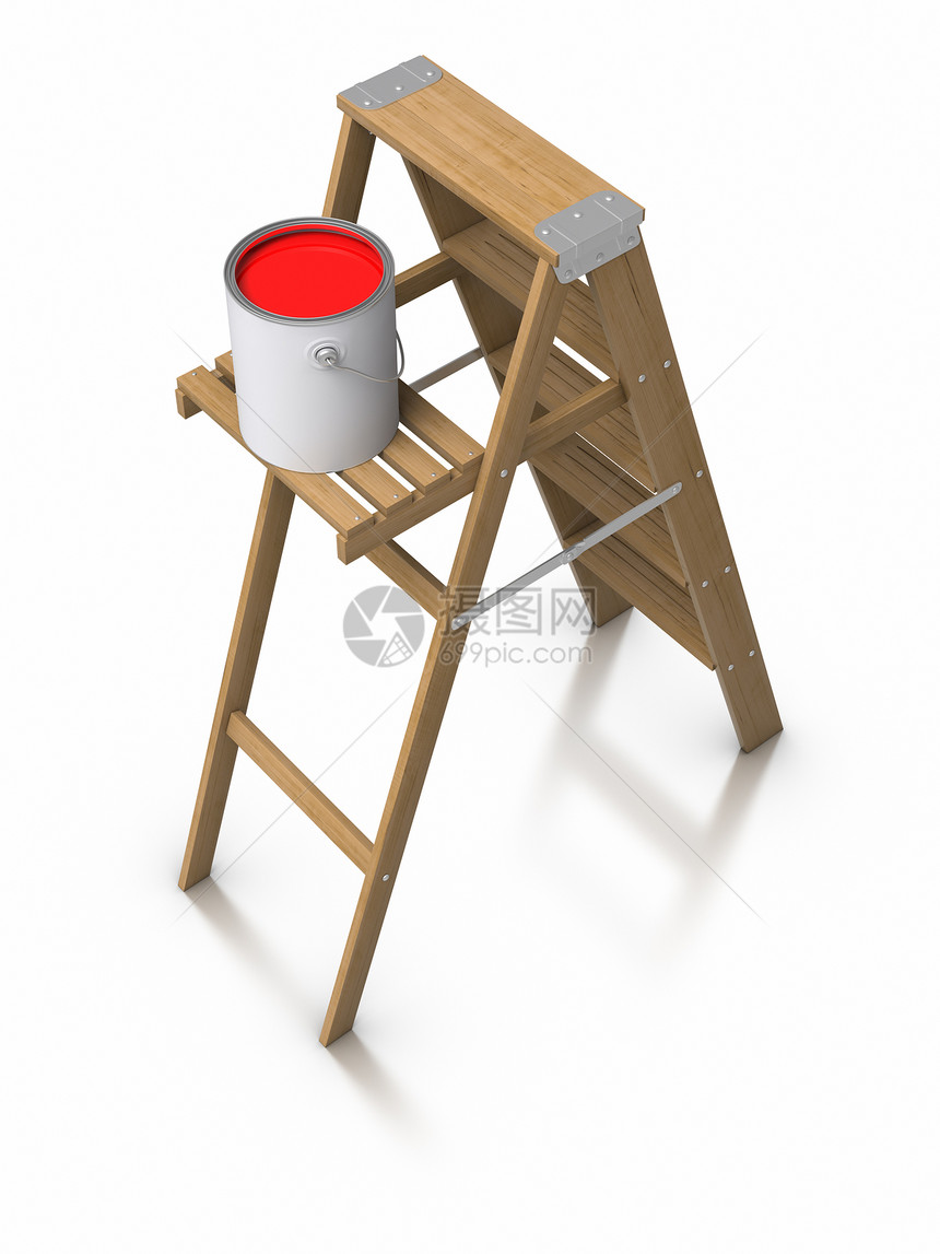阶梯和油漆桶木头工具形状楼梯梯子白色家装家居工作脚步图片