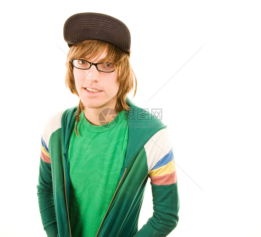 少年少年男孩微笑男性潮人帽子情绪边缘眼镜金发女郎快乐绿色图片