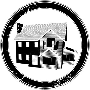 矢量邮票别墅小屋装饰插图房地产路标橡皮黑色房子风格背景图片