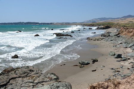 水剖面加利福尼亚剖面海岸风景旅游游客旅行悬崖岩石冲浪海洋海滩支撑背景