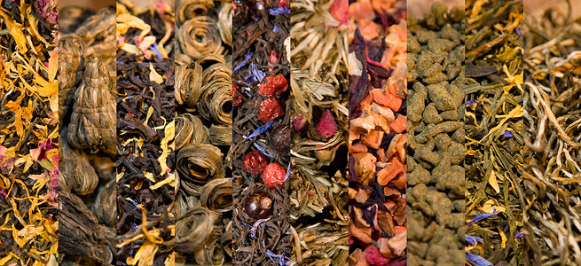 黑茶和绿茶拼贴画剪辑茶树茶叶茶会背景图片