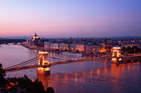 埃玛斯晚上布达佩斯天际旅行建筑地标进程饱和色链桥结构旅游害虫纪念碑背景