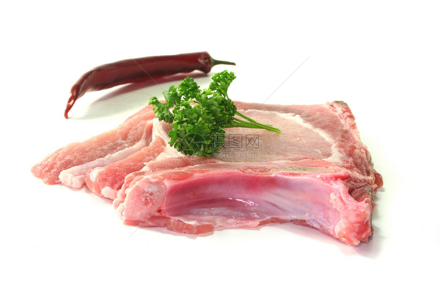 切线猪肉烹饪骨头蛋白红色食物粉色香菜胡椒图片