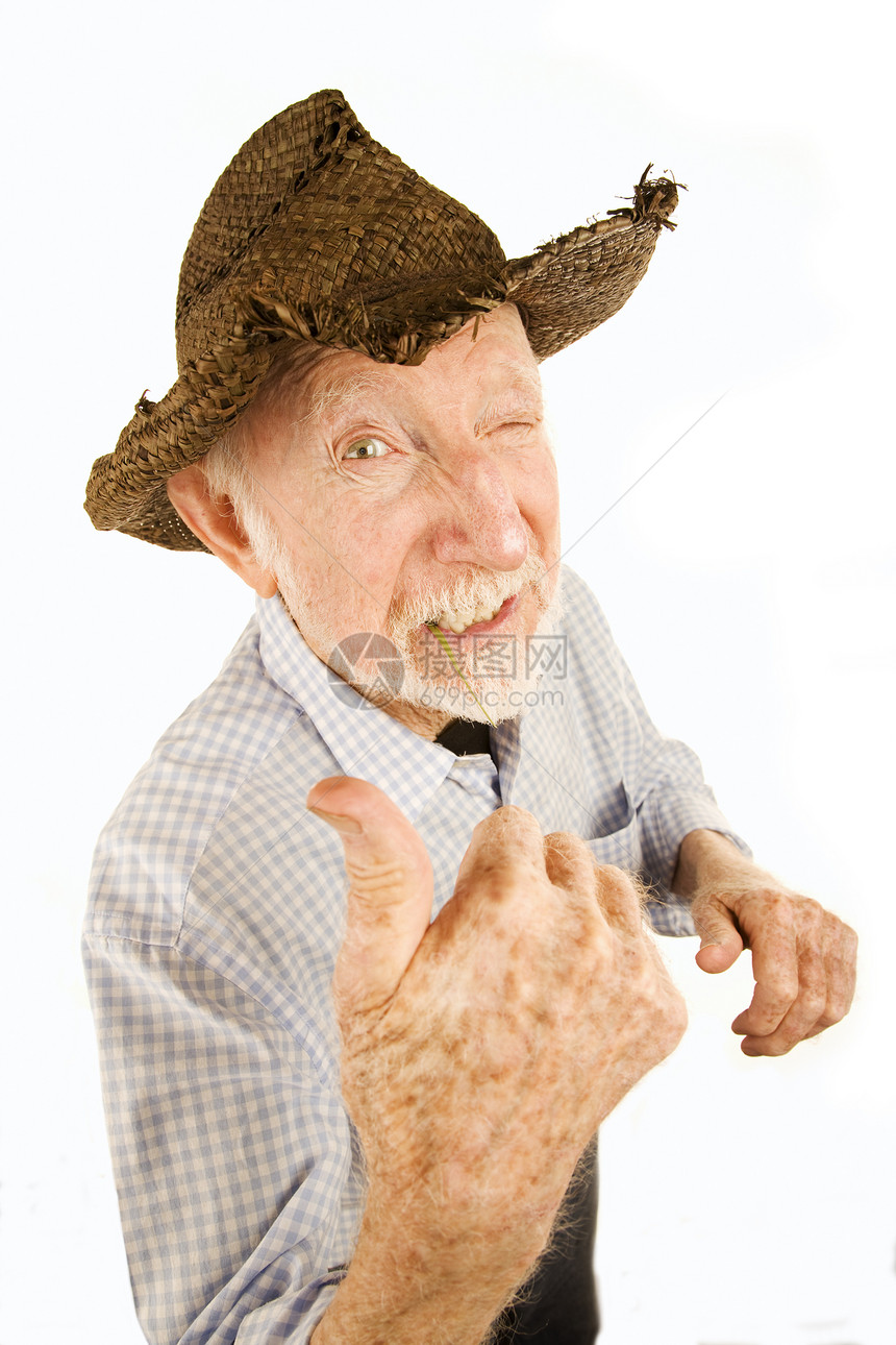 戴草帽的高级男子胡子牧场主白色刀刃男性皱纹帽子胡须成人灰色图片