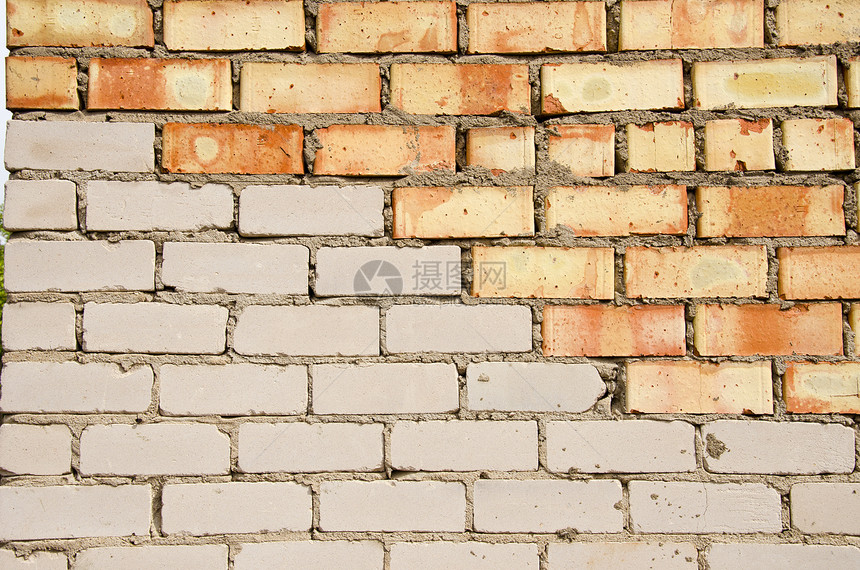 红砖和白砖墙石工石头装饰建筑石膏平方建筑学水泥风格黏土图片