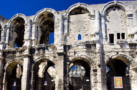 罗讷河口省法国普罗旺斯Arles 罗马安菲剧院建筑物地标世界建筑学历史性考古学历史城市外观建筑背景