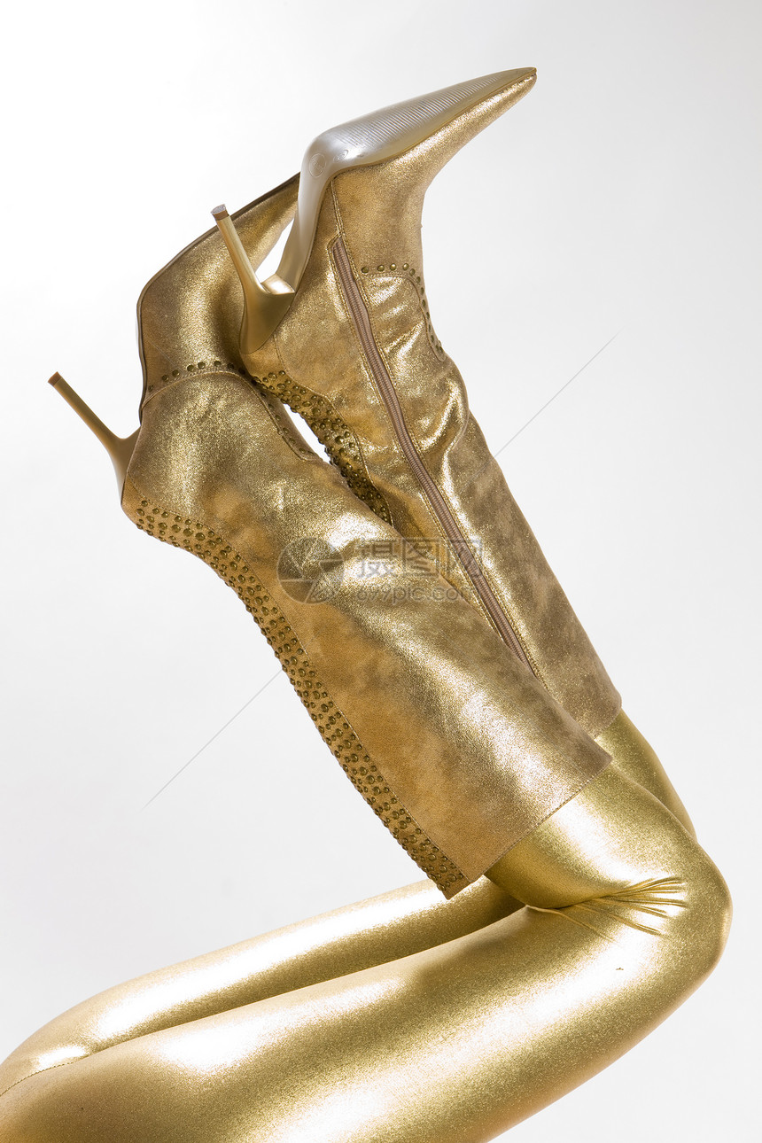 金金靴子女士绑腿女性内饰高跟鞋鞋类成年人成人脚跟图片