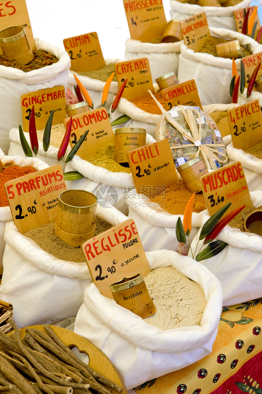 香料 法国普罗旺斯州卡斯泰兰市街头市场食物外观食品市场美食静物图片