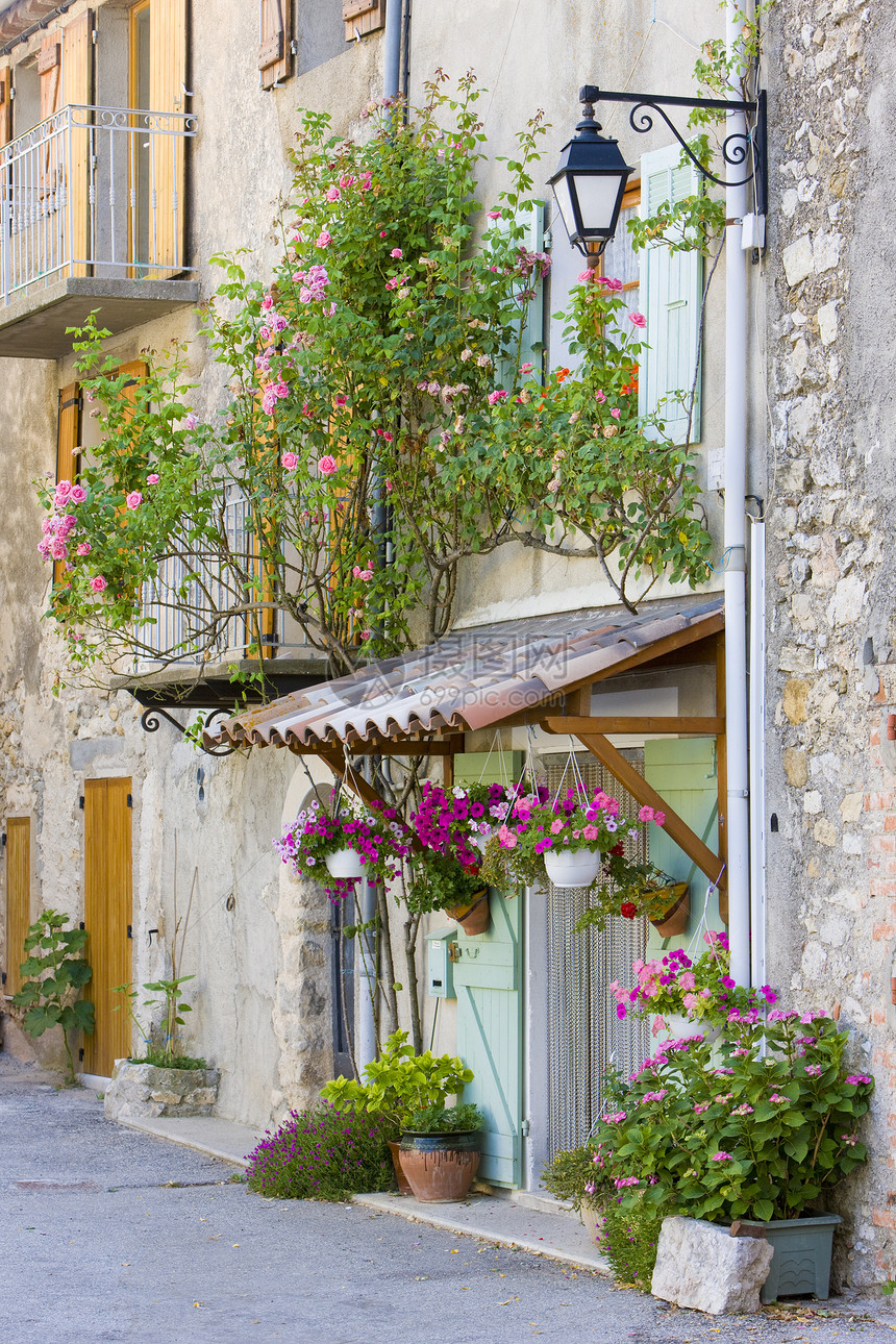 法国普罗旺斯 普罗旺斯 鲁贡房子花朵植物位置旅行外观玫瑰世界建筑村庄图片