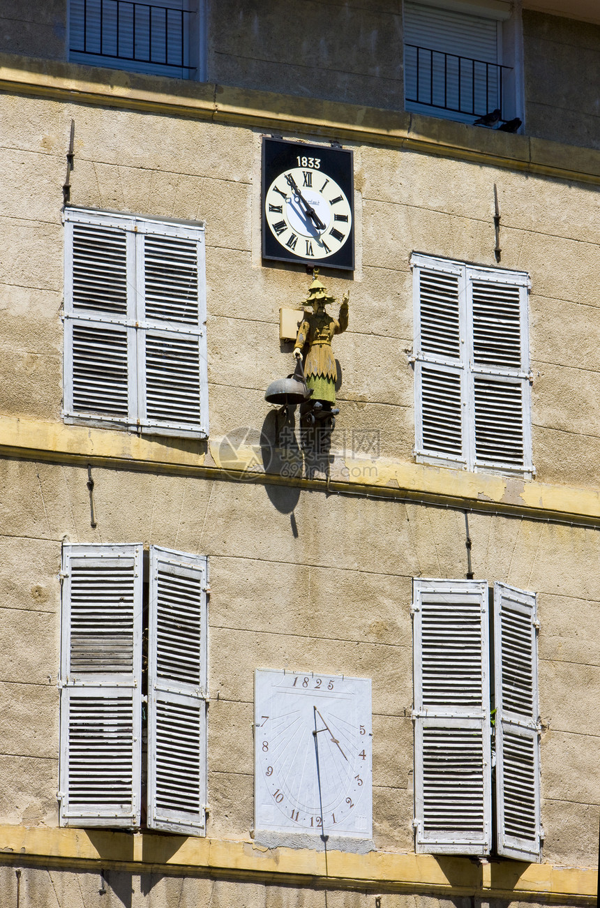法国普罗旺斯市政日晷建筑建筑物世界建筑学房子窗户时钟旅行图片