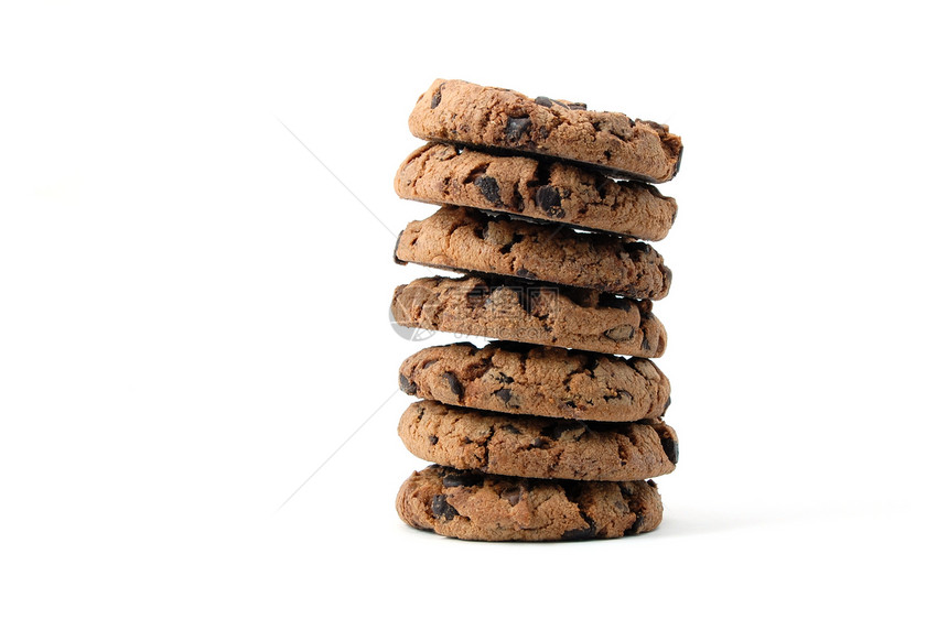 白色背景上孤立的 cookie蛋糕甜点棕色食物面包压力小吃巧克力饼干商品图片