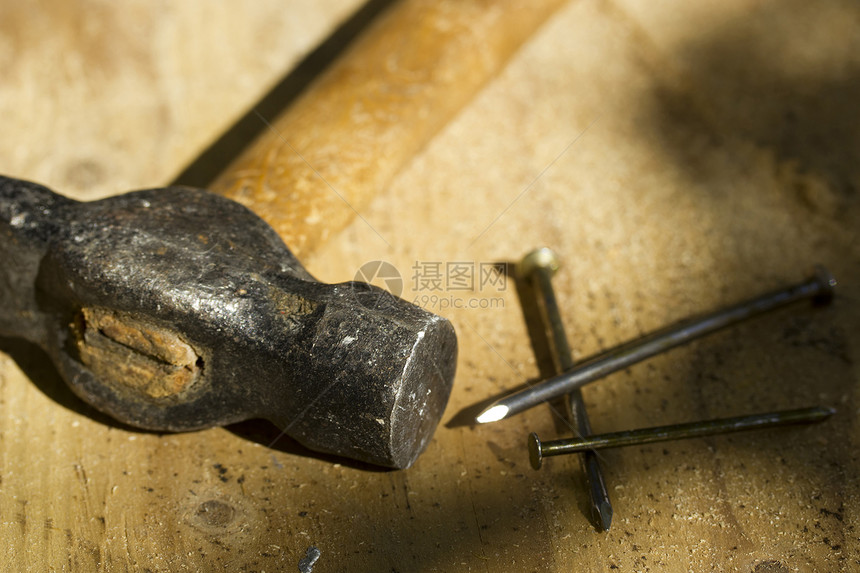 锤和铁甲工业工艺工具木工材料指甲宏观修理作坊建筑图片