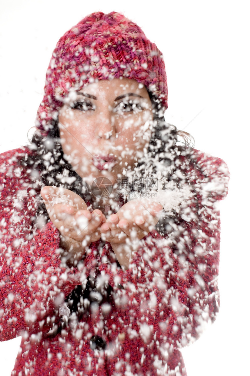冬季妇女吹雪夹克化妆品女孩们季节女士黑发衣服帽子女性雪花图片