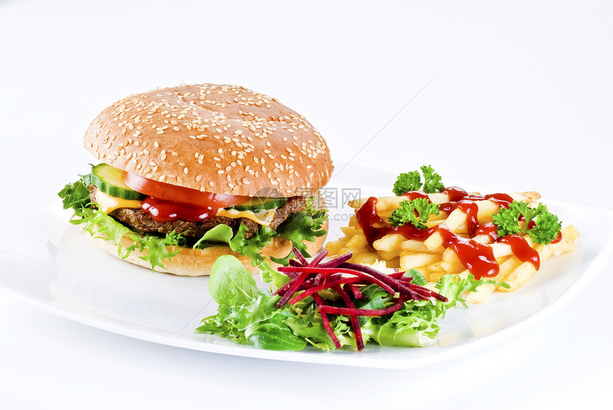 牛肉汉堡饭黄瓜薯条晚餐桌子包子种子筹码芝士食物汉堡图片