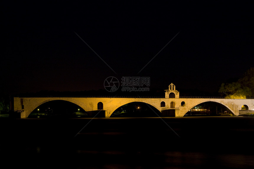 桥 晚上阿维尼翁 法国普罗旺斯夜灯河流气氛桥梁历史夜景小夜灯纪念碑建筑物景点图片
