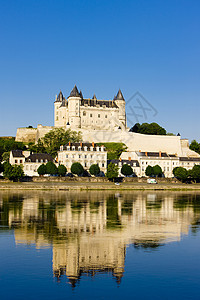 卢瓦尔河索穆尔 法国城堡历史性世界遗产历史纪念碑建筑学外观旅行镜像河流背景