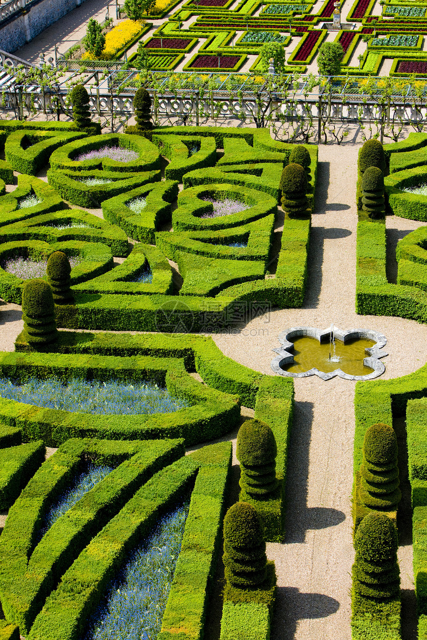法国中心的Villandry城堡花园园艺外观艺术植物学城堡宫殿植被命令花坛植物群图片