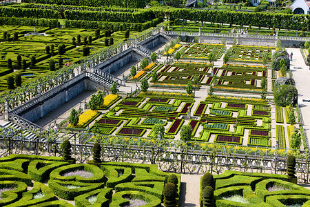 卢瓦尔河谷法国中心的Villandry城堡花园花坛艺术外观园艺植物群植被植物世界世界遗产城堡背景