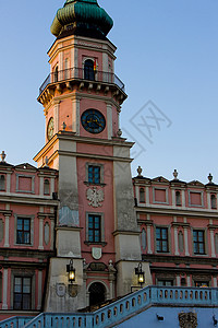波兰Zamosc 主广场市政厅世界遗产会馆建筑房子时期外观历史景点历史性公会背景图片