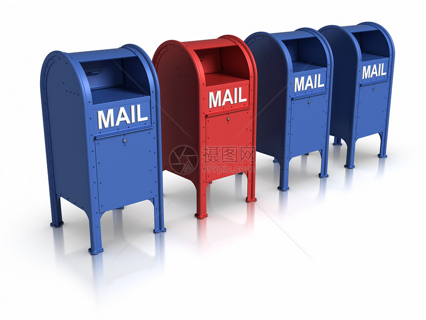 站在的外面红色邮件电子邮件蓝色邮箱图片