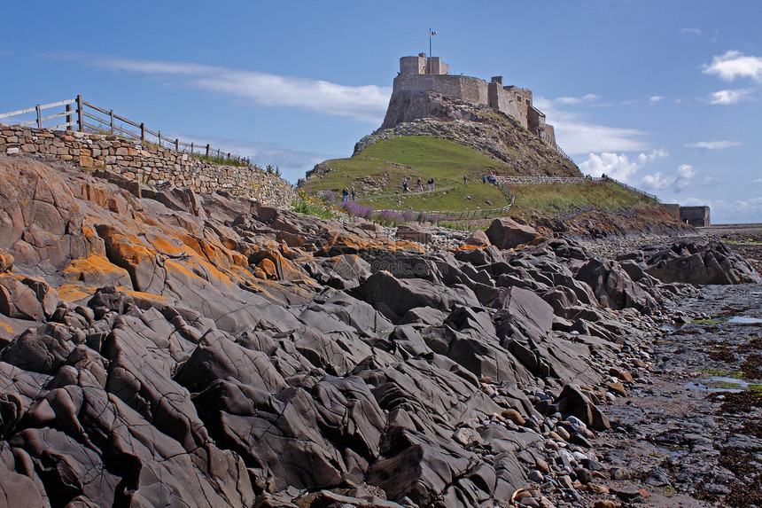 山上的城堡支撑圣岛岩石爬坡道历史性图片