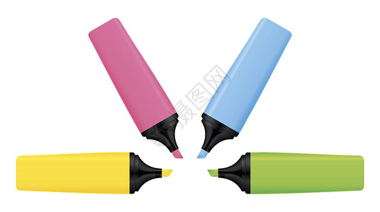 粉色荧光笔eon 线性标记荧光绘画办公室毛毡工具黄色工作白色铅笔绿色背景