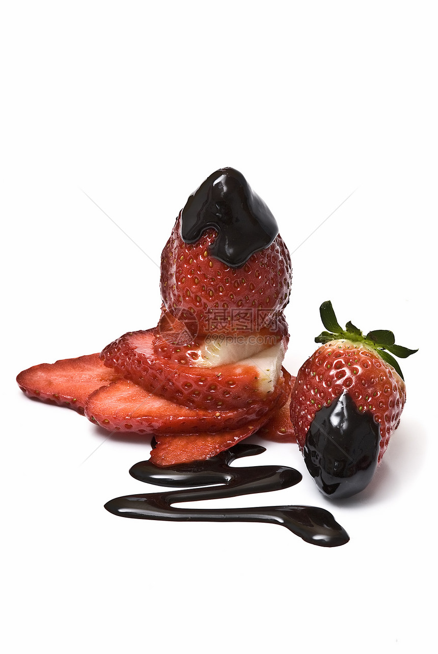 带巧克力的草莓推介会甜点风格餐厅排水乳脂水果液体装饰床单图片