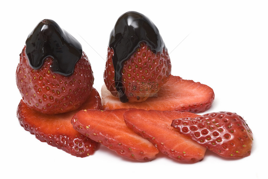 带巧克力的草莓营养食物酒店餐饮厨房乳脂排水水果液体床单图片