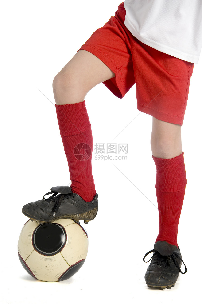 足球运动男生运动服青年运动员白色足球服训练乐趣红色图片