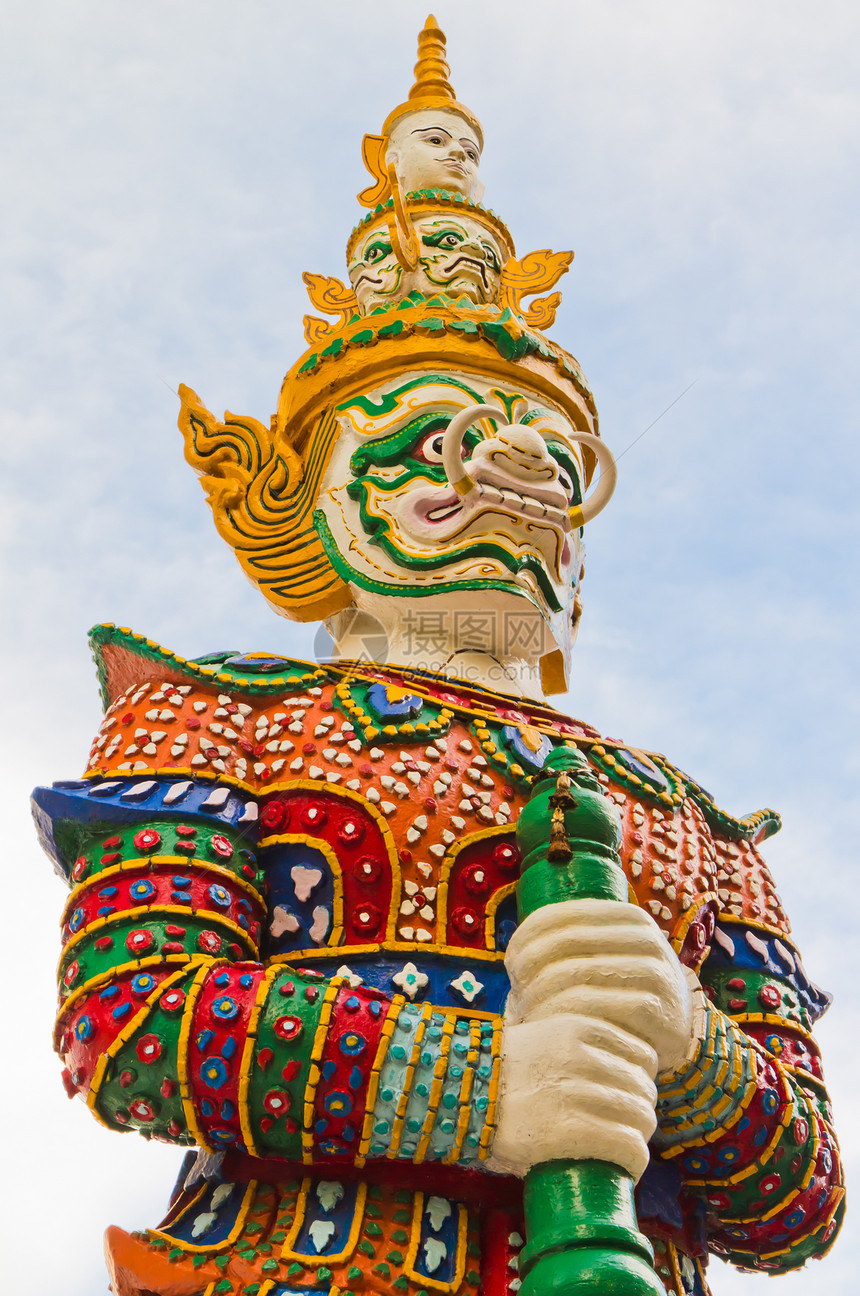 泰国寺庙的守护神雕像仪式景点吸引力辉煌旅行旅游历史富豪瓷砖监护人图片