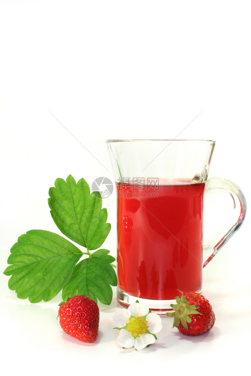 草莓茶植物浆果草本植物树叶红色绿色热饮水果茶杯草本图片