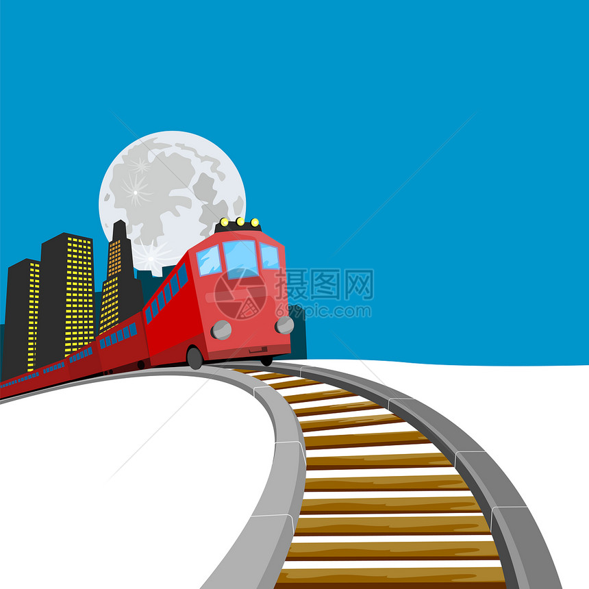 电动单轨客运列车插图机车乘客货物月亮城市建筑铁路运输艺术品图片