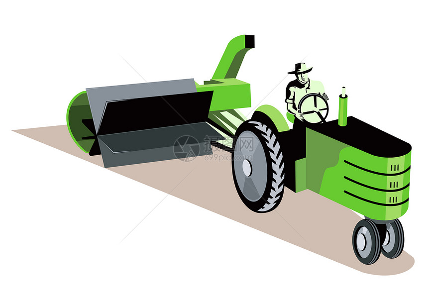 旧式农场拖拉机农业农民机械艺术品插图机器工人图片