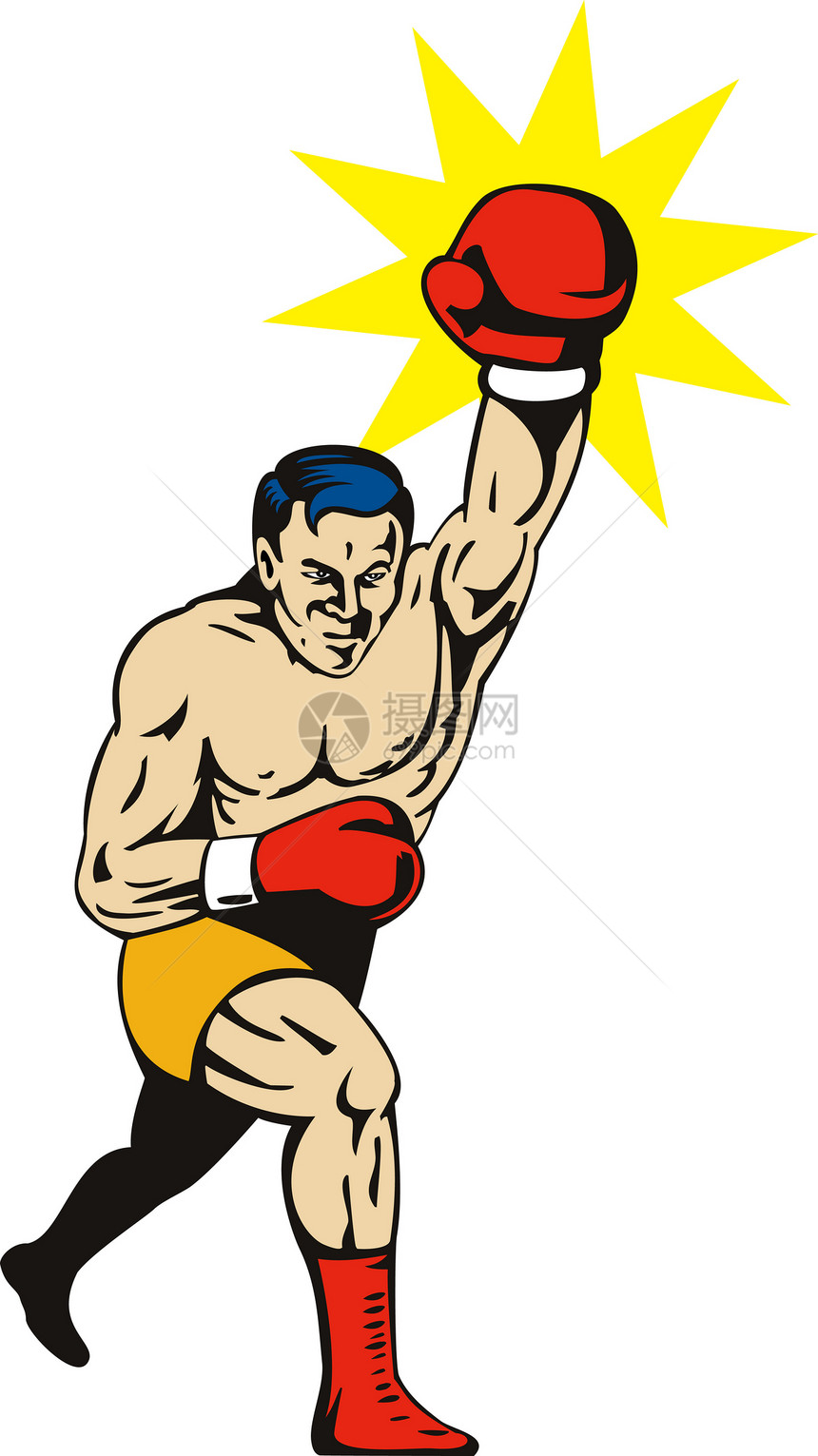 拳打拳击挑战者运动竞争者男性艺术品肌肉冲孔男人插图手套图片