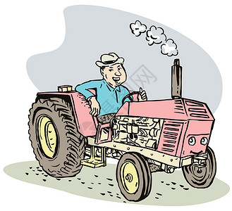卡通农民素材旧式农场拖拉机艺术品农业农民卡通片机械机器插图工人背景