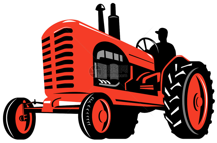 旧式农场拖拉机工人农业插图农民机器机械艺术品图片