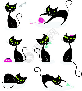 骨香鲳鱼球黑猫双影集猫科卡通片收藏艺术哺乳动物小猫绘画食物猫咪宠物插画