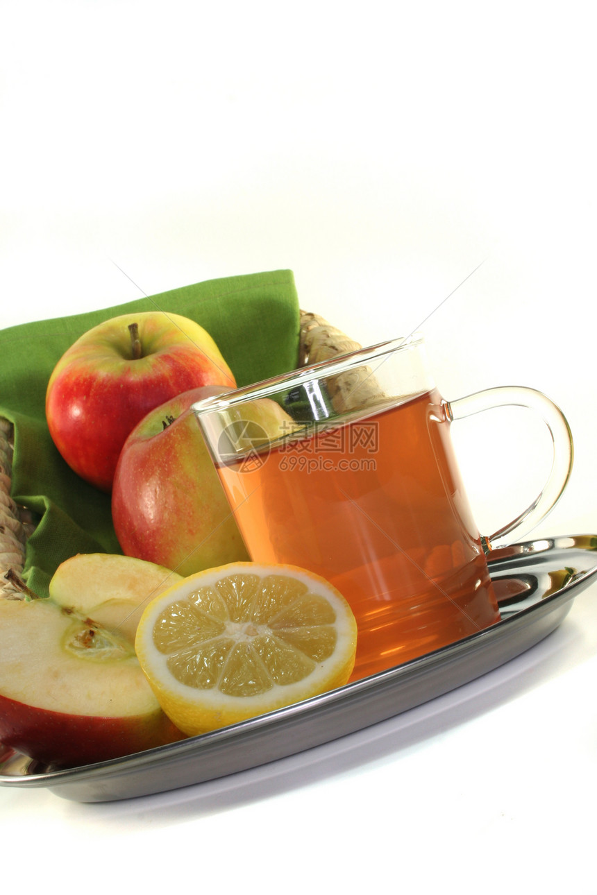 苹果莱蒙茶茶杯浆果玻璃水果草本植物植物树叶饮料杯子热饮图片