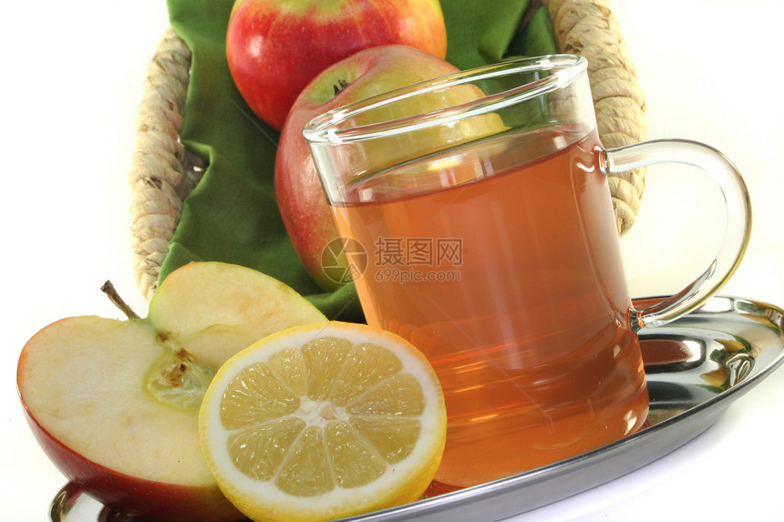 苹果莱蒙茶饮料茶杯浆果玻璃草本植物杯子热饮水果树叶植物图片