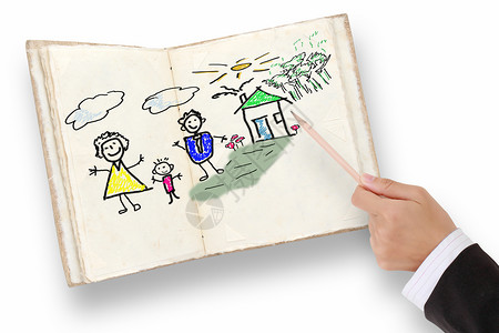 绘画幸福家庭 笔在手上漫画姐姐父母记事本涂鸦太阳艺术作品圆圈手绘背景图片