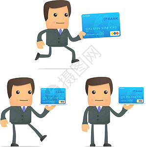 借方带信用卡的有趣的卡通漫画商务人士工人插图商业金子领导者老板领带帐户卡通片银行插画