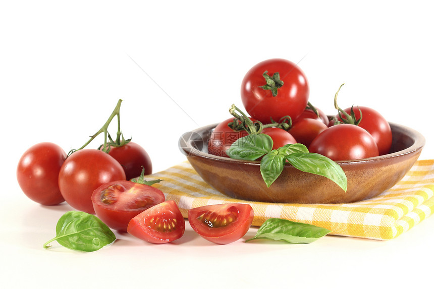 番茄和巴西圆形蔬菜绿色沙拉餐巾营养收成西红柿圆锥花序维生素图片