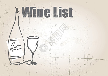 列表海报白酒列表藤蔓海报餐厅古董棕色插图绘画酒单饮料玻璃背景