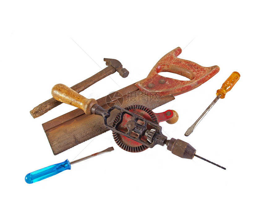 各种老旧的手工具钻头工具建造螺丝刀木工工作风化金属图片