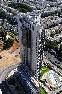 现代城市天空职场建筑物蓝色办公室建筑摩天大楼反光建筑学玻璃背景图片