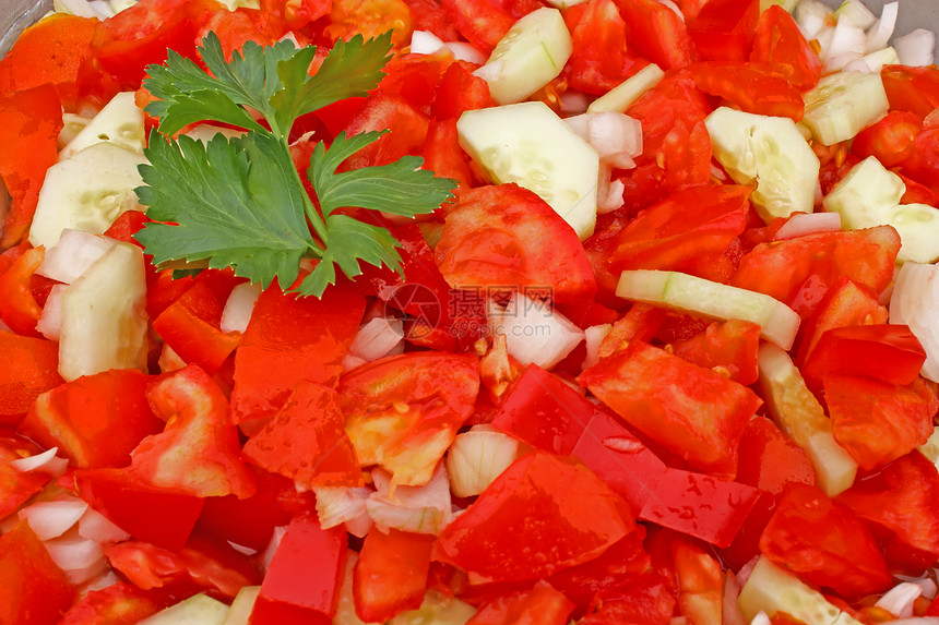 混合沙拉蔬菜辣椒香菜红色营养白色黄瓜叶子食物绿色图片